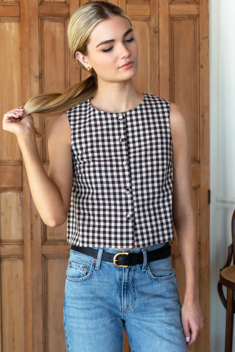 Button Front Wide Hem Top - Cocoa Gingham sold by Emerson Fry product image thumbnail 2