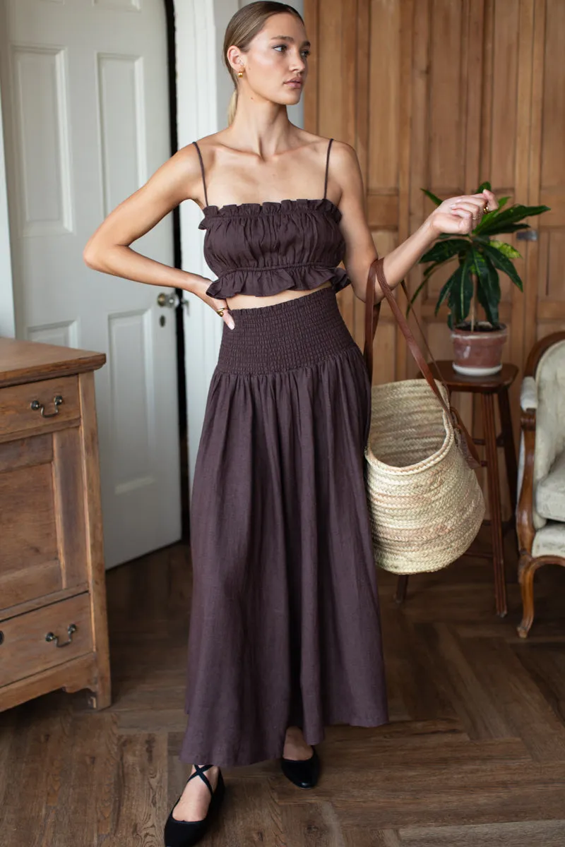 Smocked Maxi Skirt - Vintage Chestnut Linen sold by Emerson Fry product image thumbnail 3