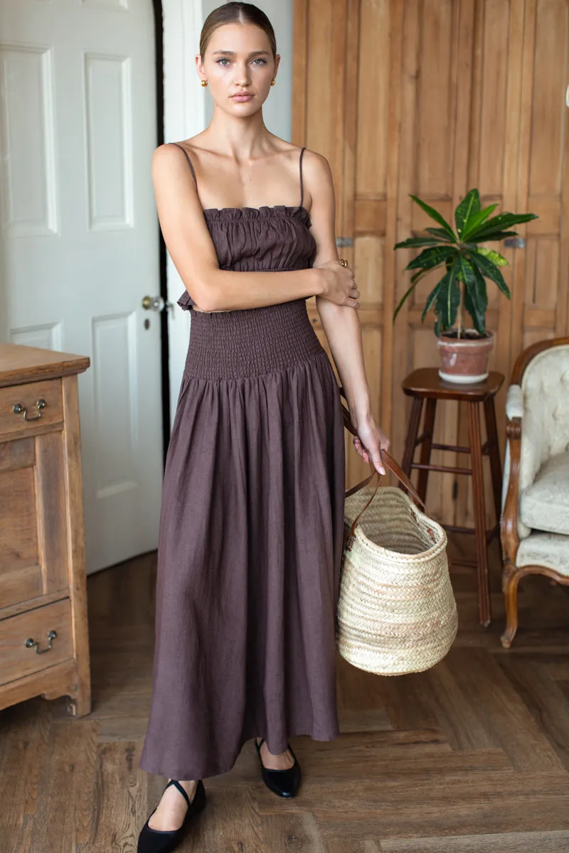 Smocked Maxi Skirt - Vintage Chestnut Linen sold by Emerson Fry