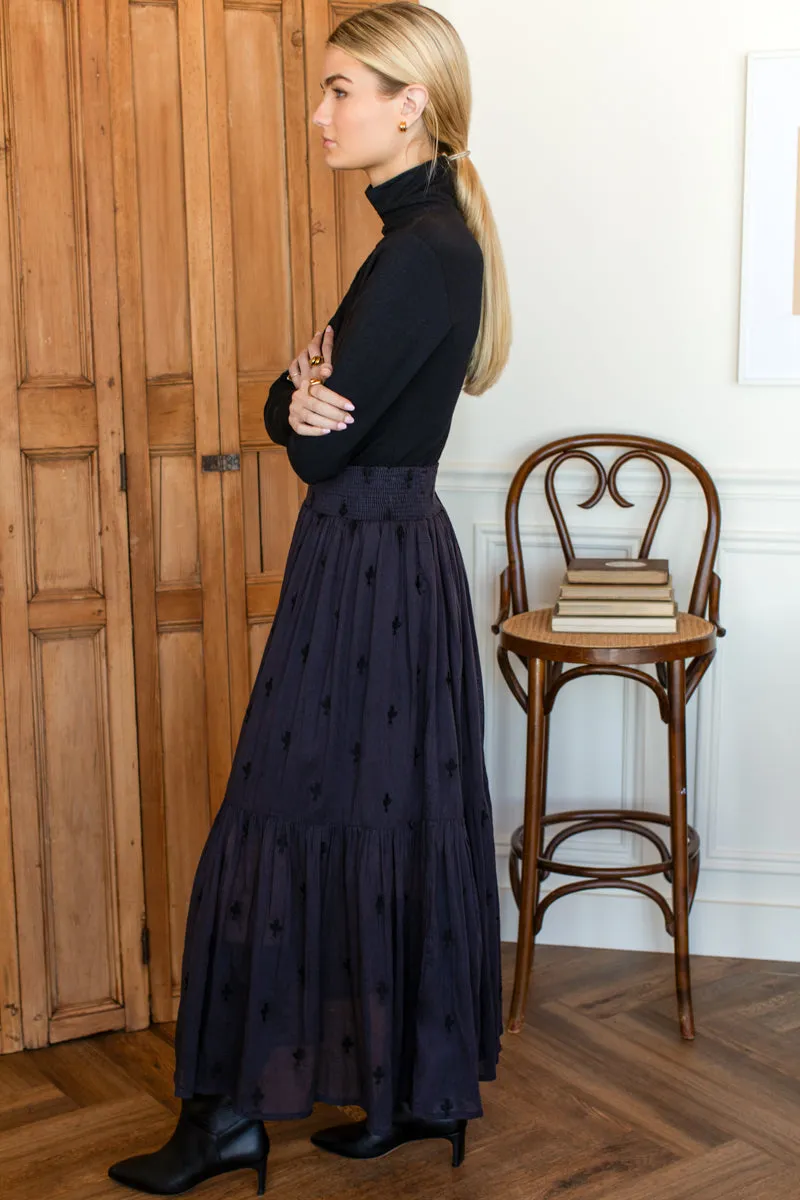 Shirred Skirt - Embroidered Clover Midnight sold by Emerson Fry product image thumbnail 4