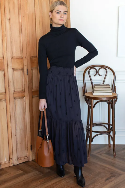 Shirred Skirt - Embroidered Clover Midnight made by Emerson Fry