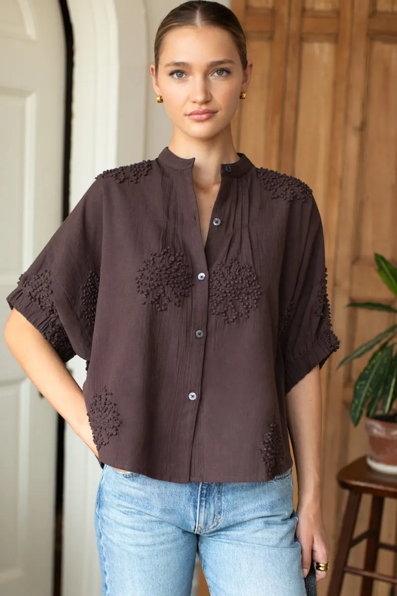 Mandarin Collar Top - French Knot Floral Vintage Chestnut sold by Emerson Fry product image thumbnail 2