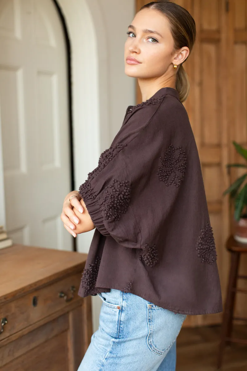 Mandarin Collar Top - French Knot Floral Vintage Chestnut sold by Emerson Fry product image thumbnail 4