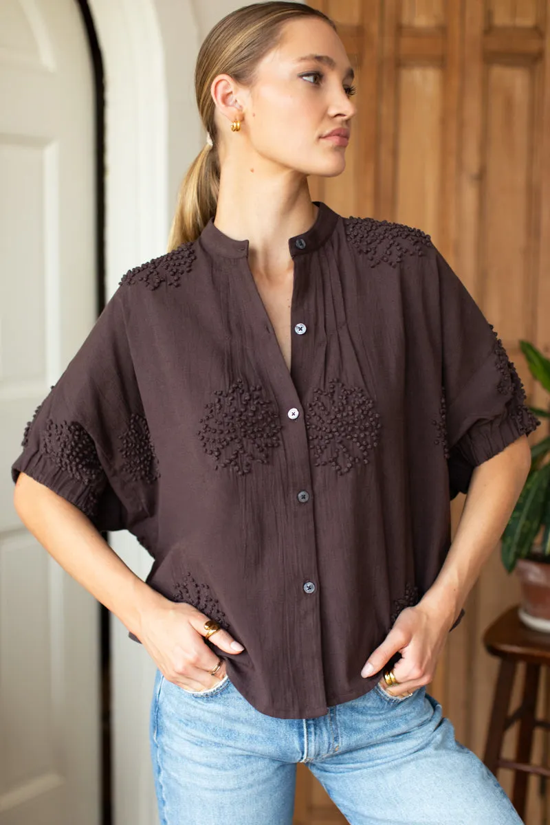 Mandarin Collar Top - French Knot Floral Vintage Chestnut sold by Emerson Fry product image thumbnail 3