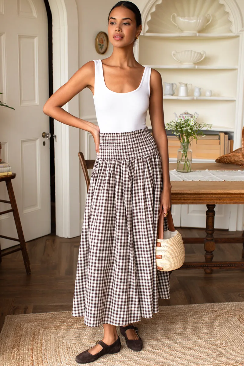 Smocked Maxi Skirt - Cocoa Gingham sold by Emerson Fry product image thumbnail 4