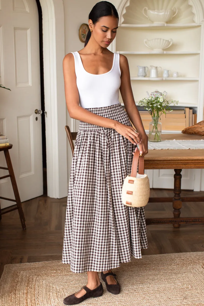 Smocked Maxi Skirt - Cocoa Gingham sold by Emerson Fry product image thumbnail 2