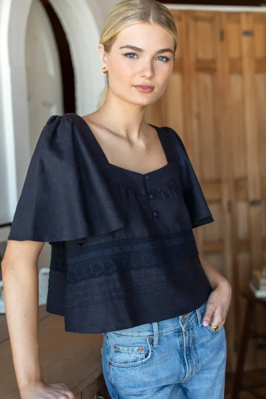 Solstice Tuckpleat Top - Midnight Linen made by Emerson Fry