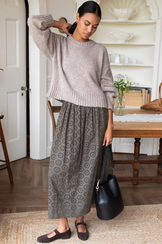 Wide Hem Skirt - Olive Grove Eyelet made by Emerson Fry