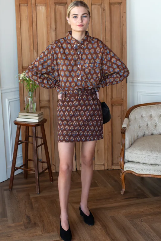 Studio Pocket Skirt - Library Flowers Cocoa Organic made by Emerson Fry