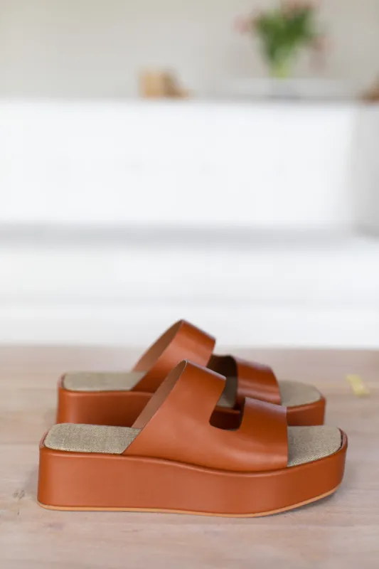 Platform Slide - Almond Leather sold by Emerson Fry