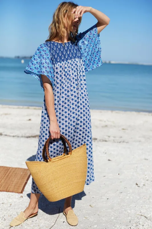 Basalie Midi Dress - Patchwork Blues Organic sold by Emerson Fry