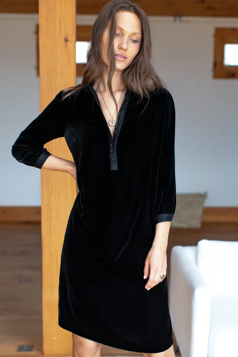 Velvet Shirtdress - Black Silk Velvet sold by Emerson Fry product image thumbnail 4