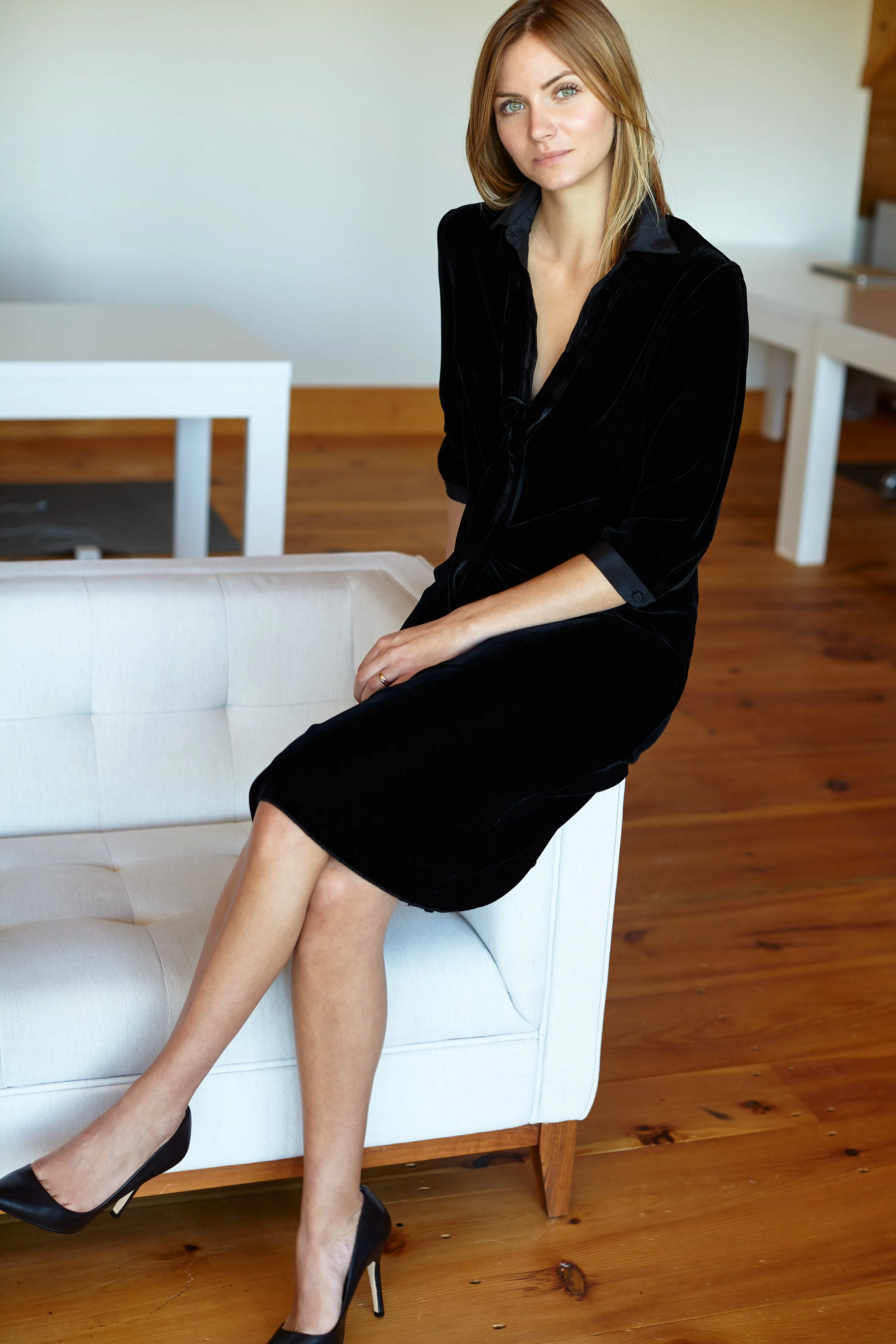 Velvet Shirtdress - Black Silk Velvet sold by Emerson Fry