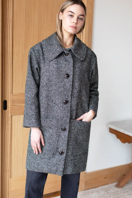 Emeric Coat - Black + White Wool Chevron Tweed made by Emerson Fry
