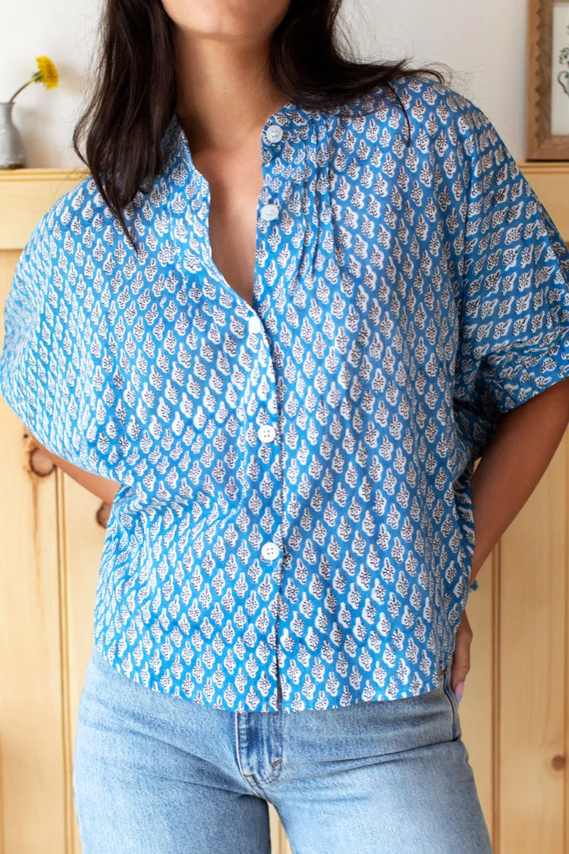 Mandarin Collar Top - Harlow Flowers Blue Organic sold by Emerson Fry product image thumbnail 3