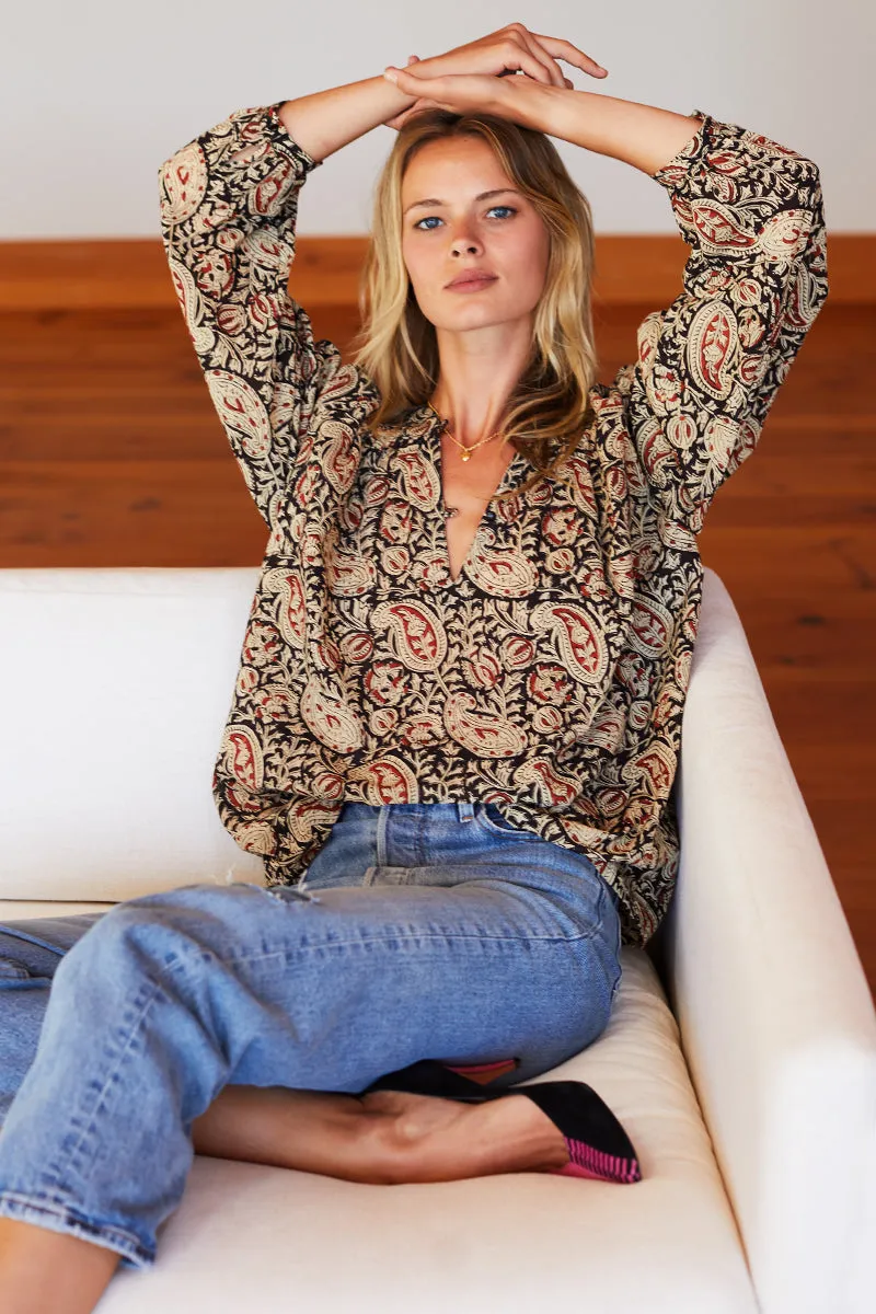 Olympia Shirt - Paisley Black + Clay Organic sold by Emerson Fry