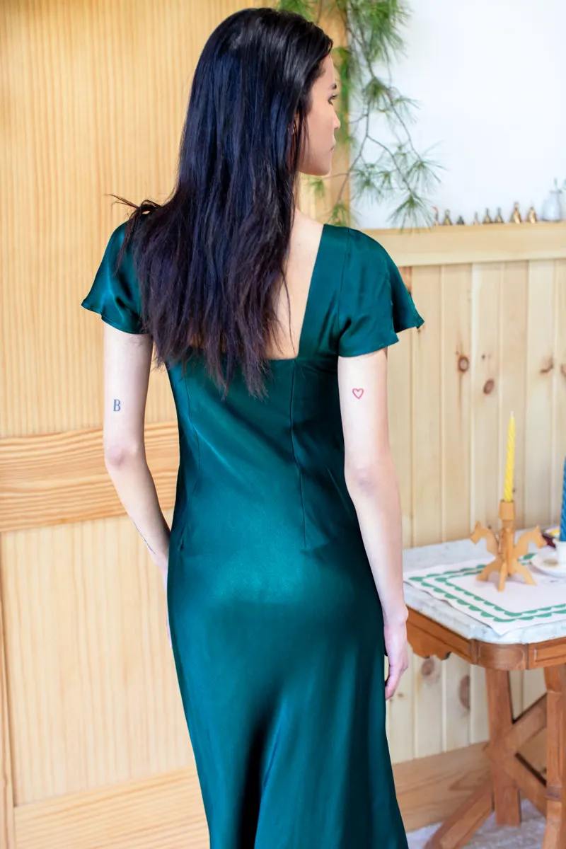 Knot Front Dress - Botanical Green Satin sold by Emerson Fry product image thumbnail 4