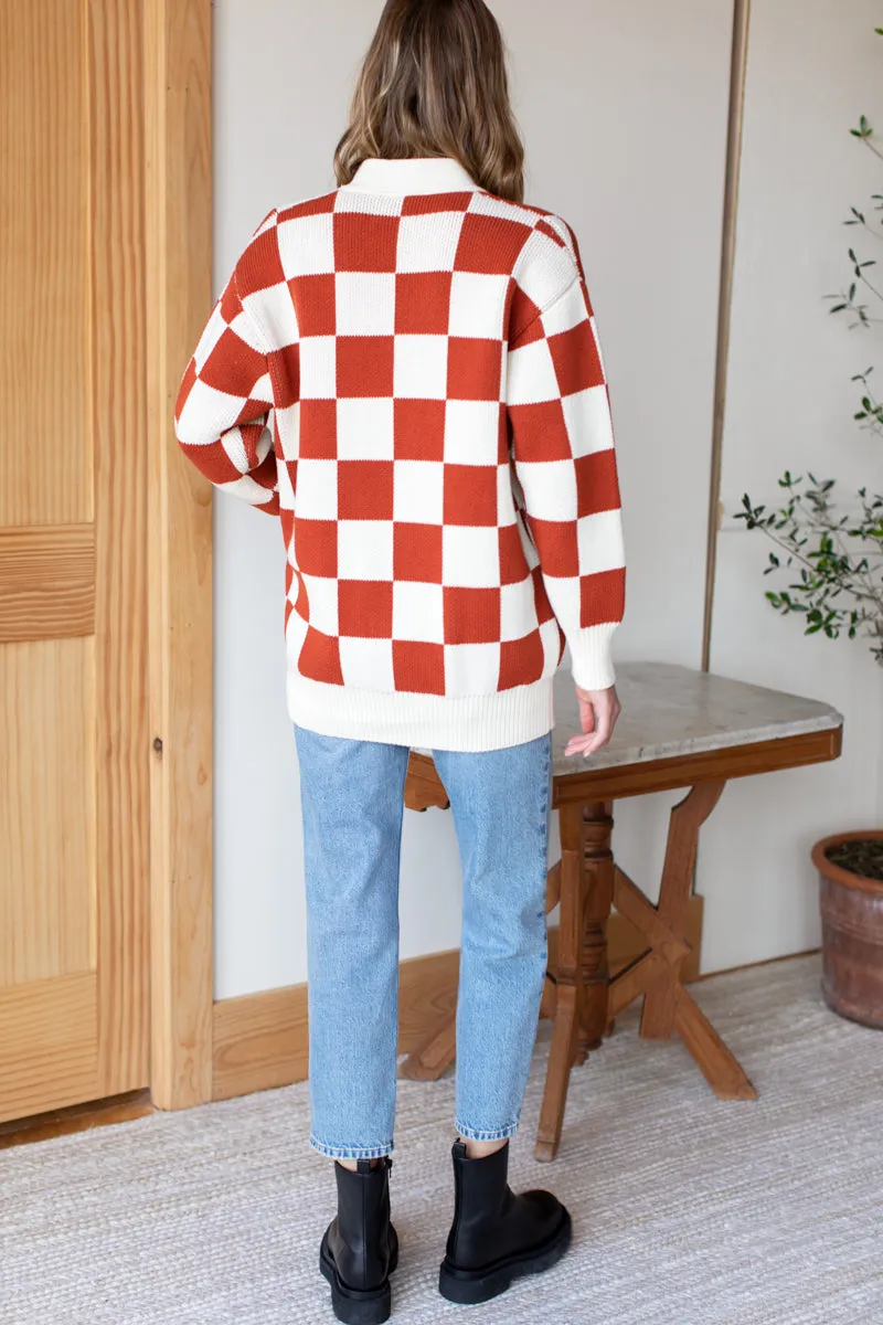Cozy Cotton Cardigan - Ivory + Rust Check Organic sold by Emerson Fry product image thumbnail 2