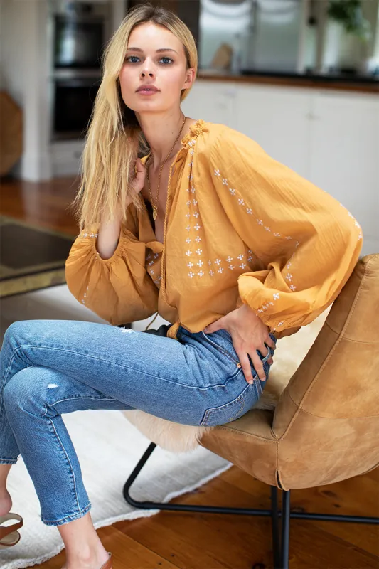 Bardot Top - Honey Embroidered sold by Emerson Fry