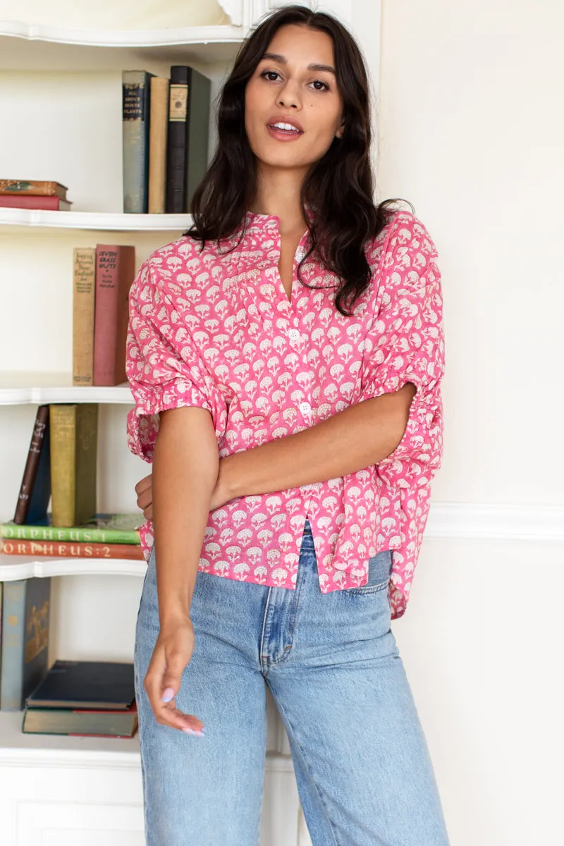 Mandarin Collar Top - Crescent Flower Bon Pink Organic sold by Emerson Fry product image thumbnail 4