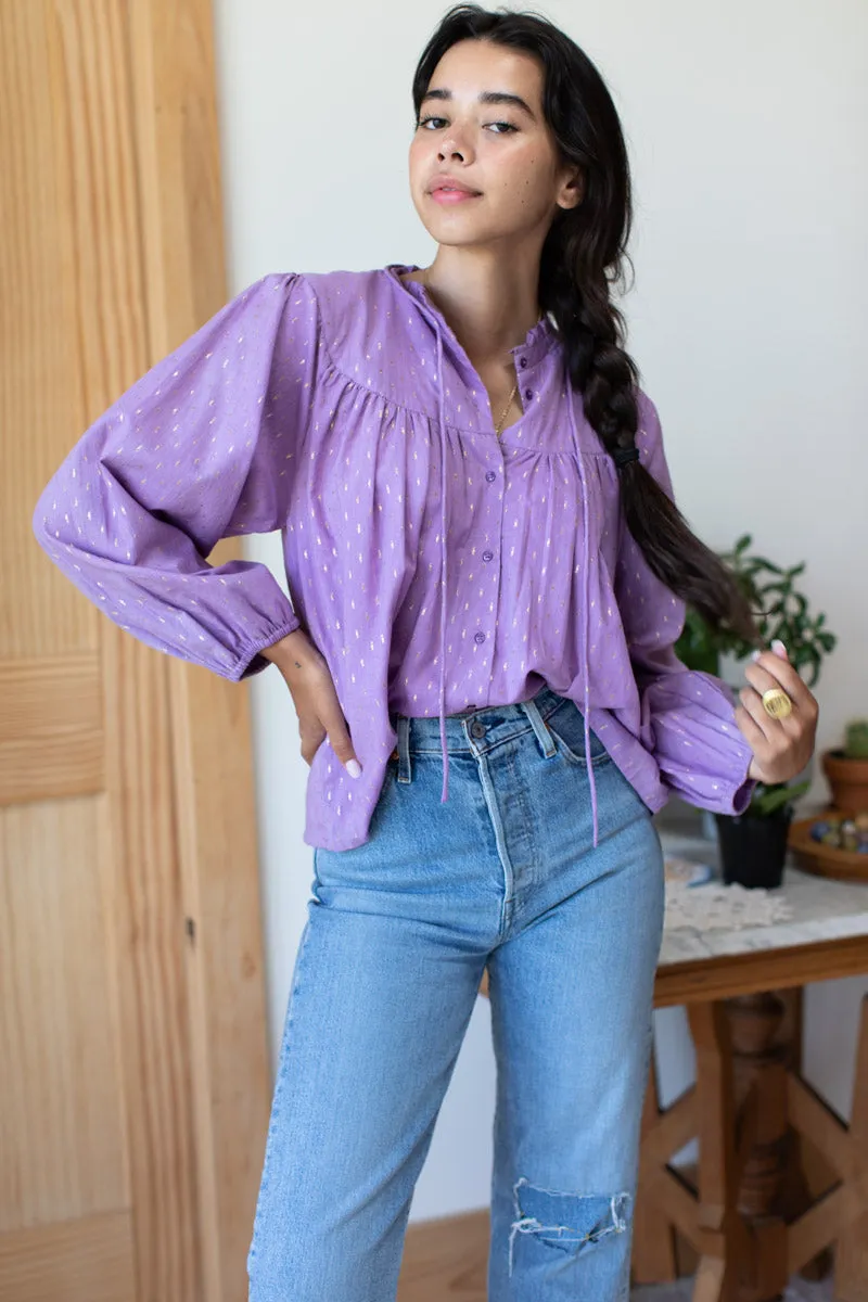 Emmaline Blouse - Lavendula Gold Dot Lurex sold by Emerson Fry