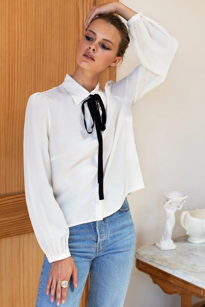 Lou Tie Blouse - Pearled Ivory + Black sold by Emerson Fry product image thumbnail 5