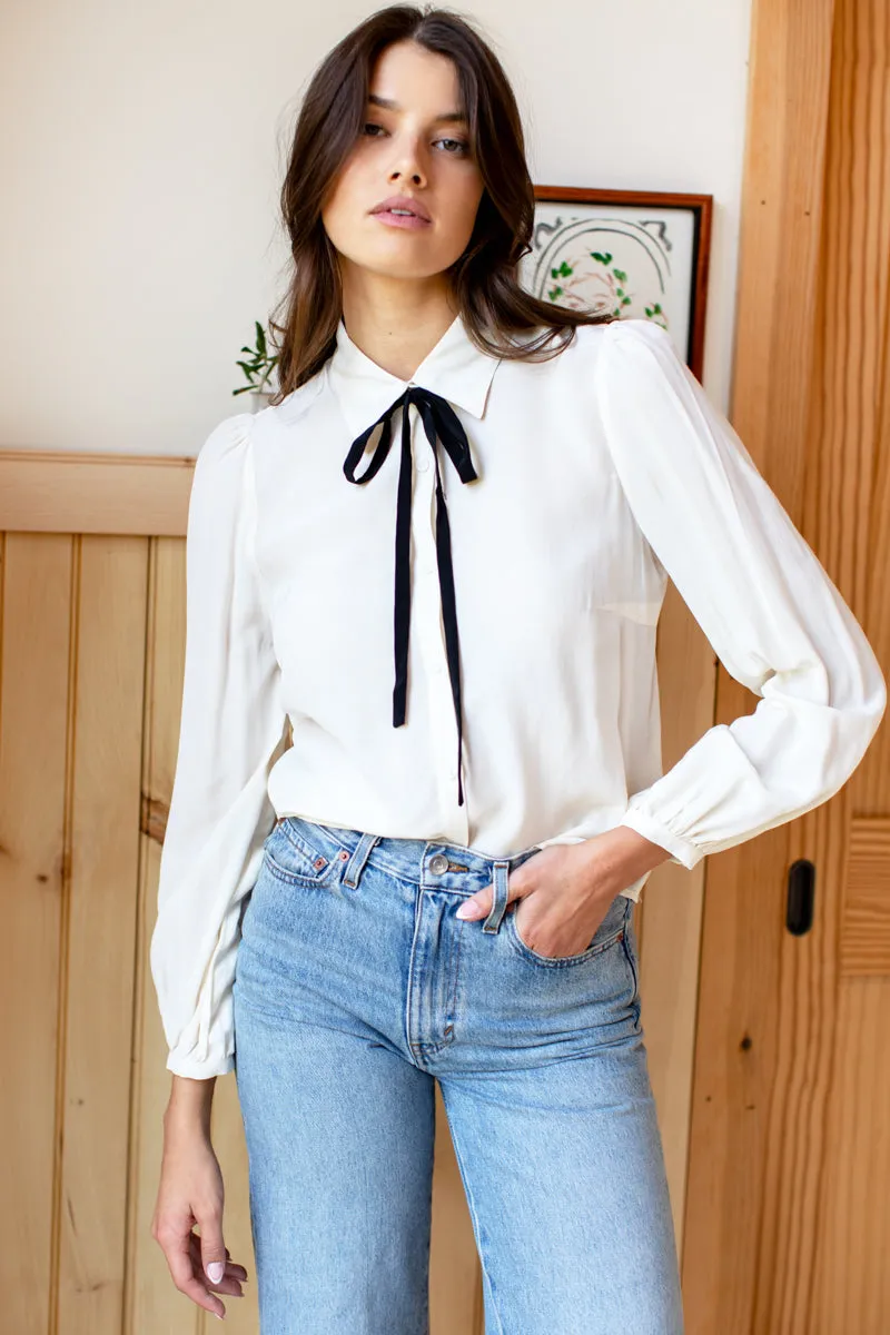 Lou Tie Blouse - Pearled Ivory + Black sold by Emerson Fry product image thumbnail 4