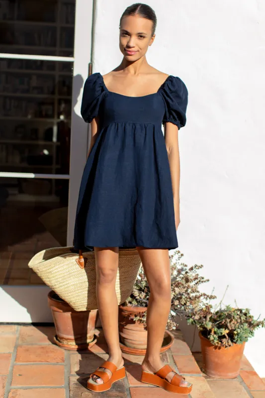 Hazel Puff Dress - Midnight Linen sold by Emerson Fry