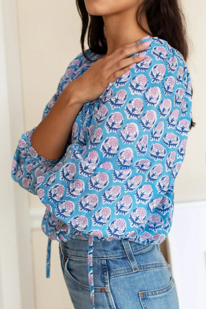 Lucy Blouse - Friday Flowers Blue + Pink Organic sold by Emerson Fry product image thumbnail 5