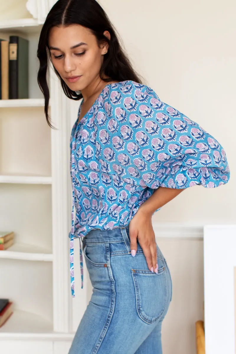 Lucy Blouse - Friday Flowers Blue + Pink Organic sold by Emerson Fry product image thumbnail 3