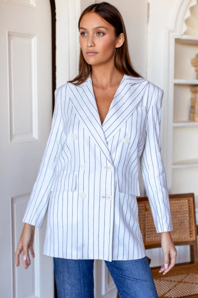 Julius Blazer - Ivory Charcoal Pinstripe sold by Emerson Fry