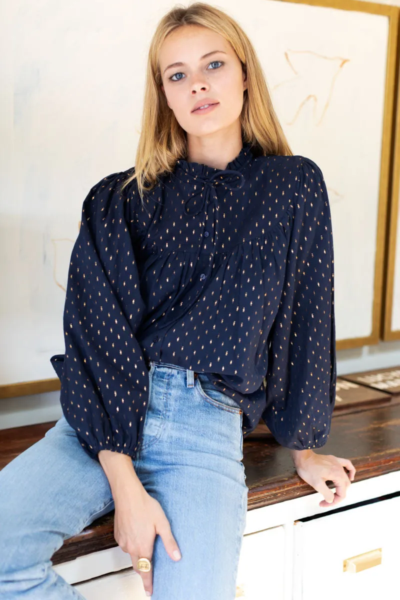 Emmaline Blouse - Maritime Gold Dot Lurex sold by Emerson Fry product image thumbnail 2