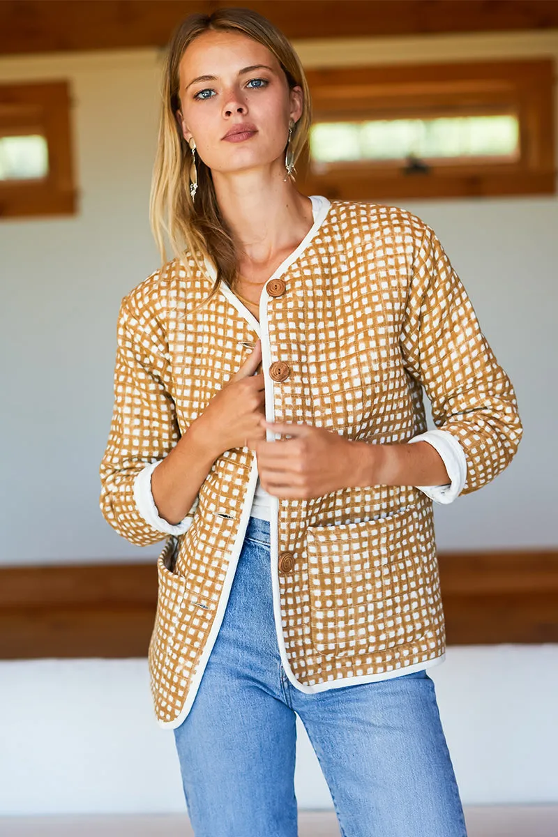 India Quilted Jacket - Ochre Gingham Organic sold by Emerson Fry