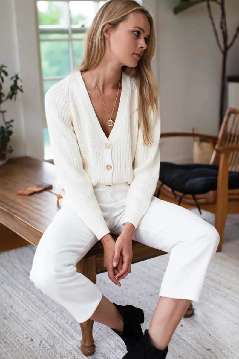 Low V Neck Cardigan - Ivory Organic sold by Emerson Fry product image thumbnail 4