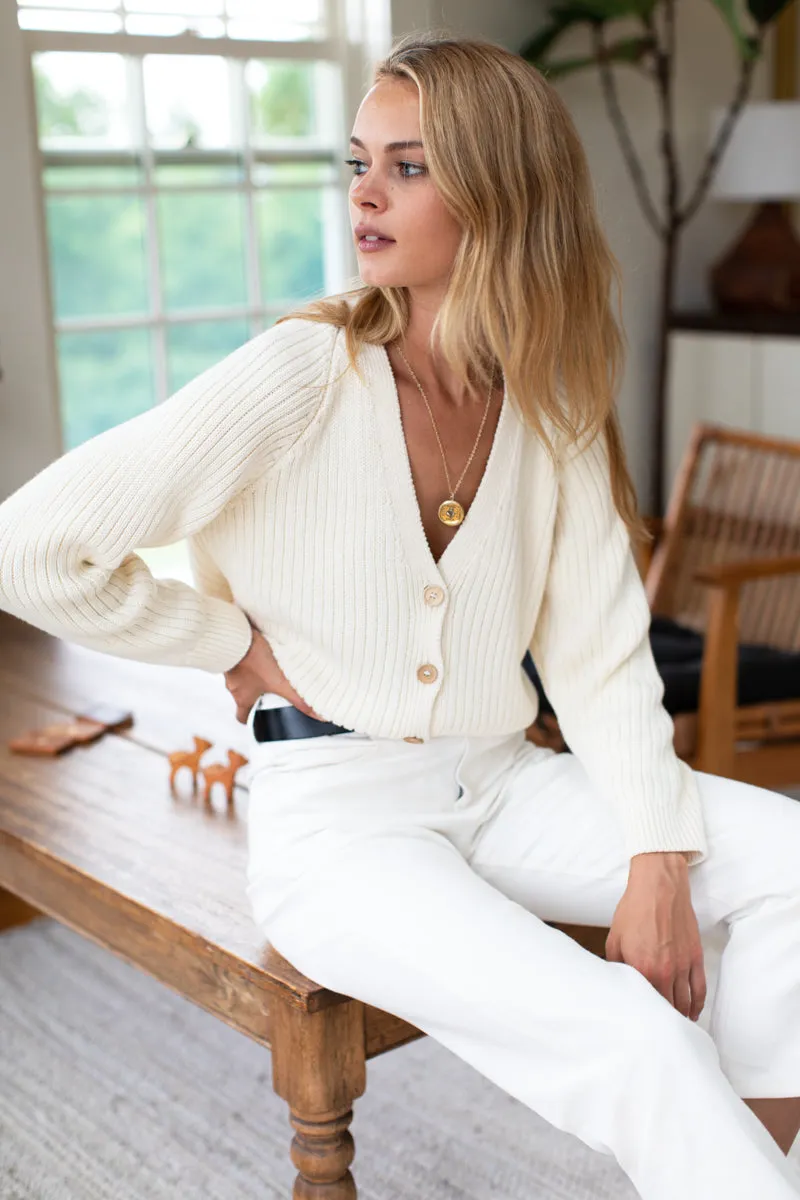 Low V Neck Cardigan - Ivory Organic sold by Emerson Fry product image thumbnail 5