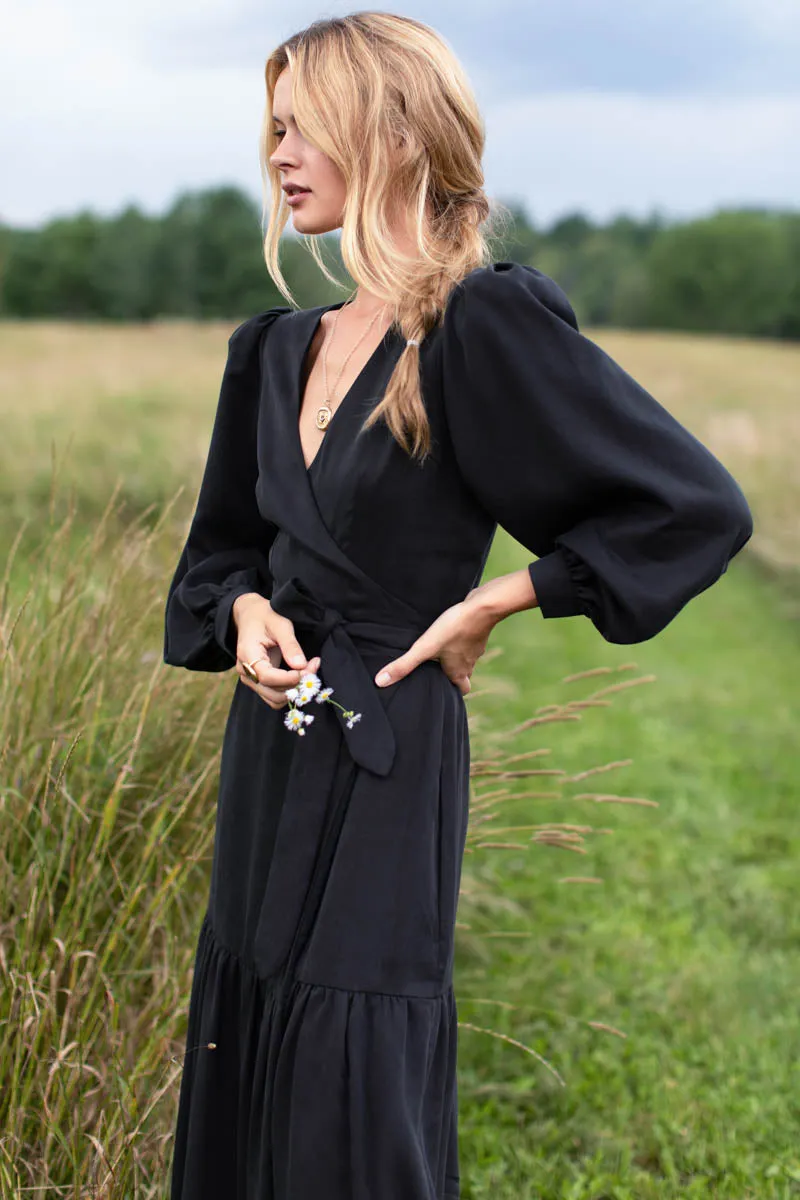Marigot Tier Wrap Dress - Black Tencel sold by Emerson Fry product image thumbnail 5