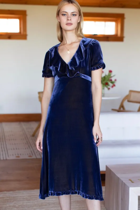 Abella 2 Dress - Blue + Gold Silk Velvet made by Emerson Fry