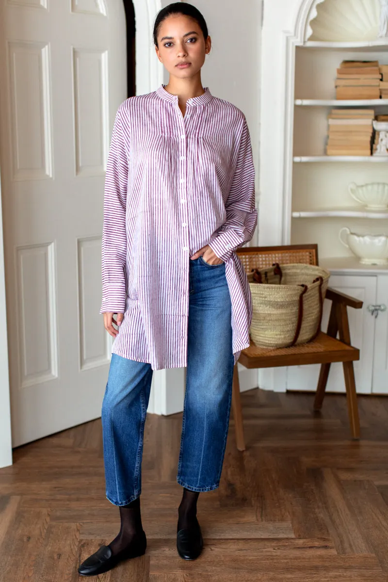 Mandarin Collar Shirtdress - Crushed Berry Stripe Organic sold by Emerson Fry product image thumbnail 5