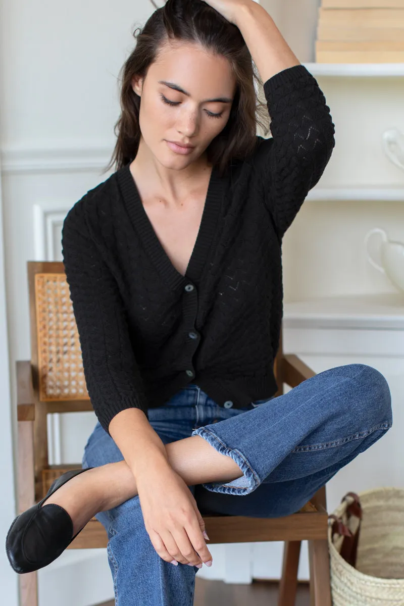 Astrid Cardigan - Black Organic Cotton + Silk sold by Emerson Fry product image thumbnail 4