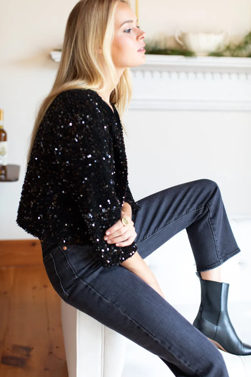 Paillette Crop Jacket - Black Sequin sold by Emerson Fry