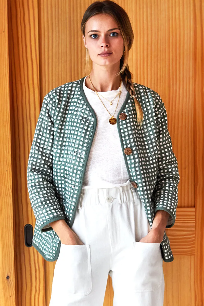 India Quilted Jacket - Moss Gingham Organic sold by Emerson Fry product image thumbnail 3