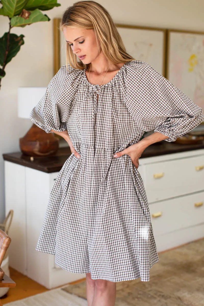 Rakel Keyhole Short Dress - Coffee Gingham sold by Emerson Fry product image thumbnail 3