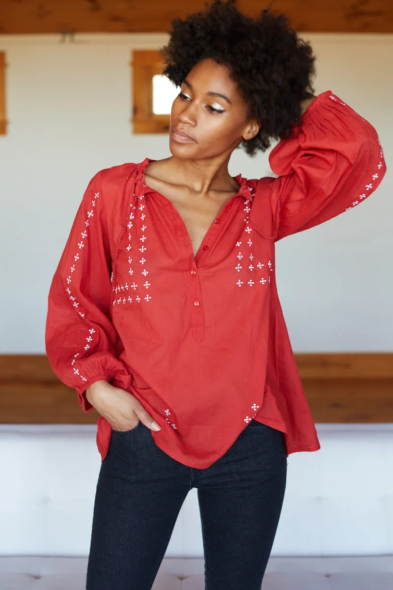Bardot Top - Embroidered Red sold by Emerson Fry product image thumbnail 5