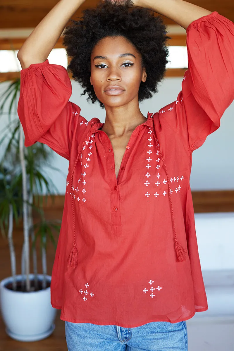 Bardot Top - Embroidered Red sold by Emerson Fry product image thumbnail 3