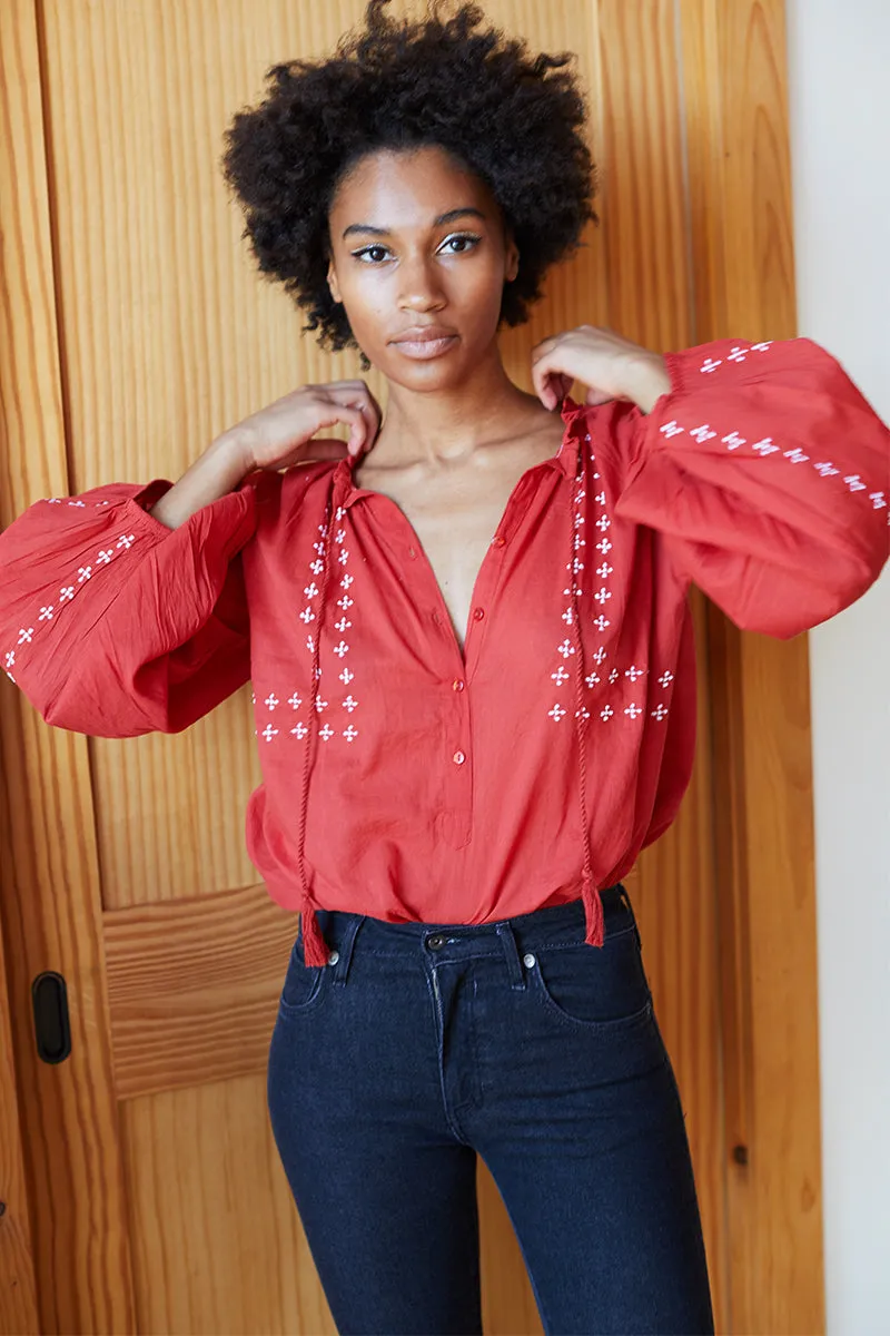 Bardot Top - Embroidered Red sold by Emerson Fry product image thumbnail 4