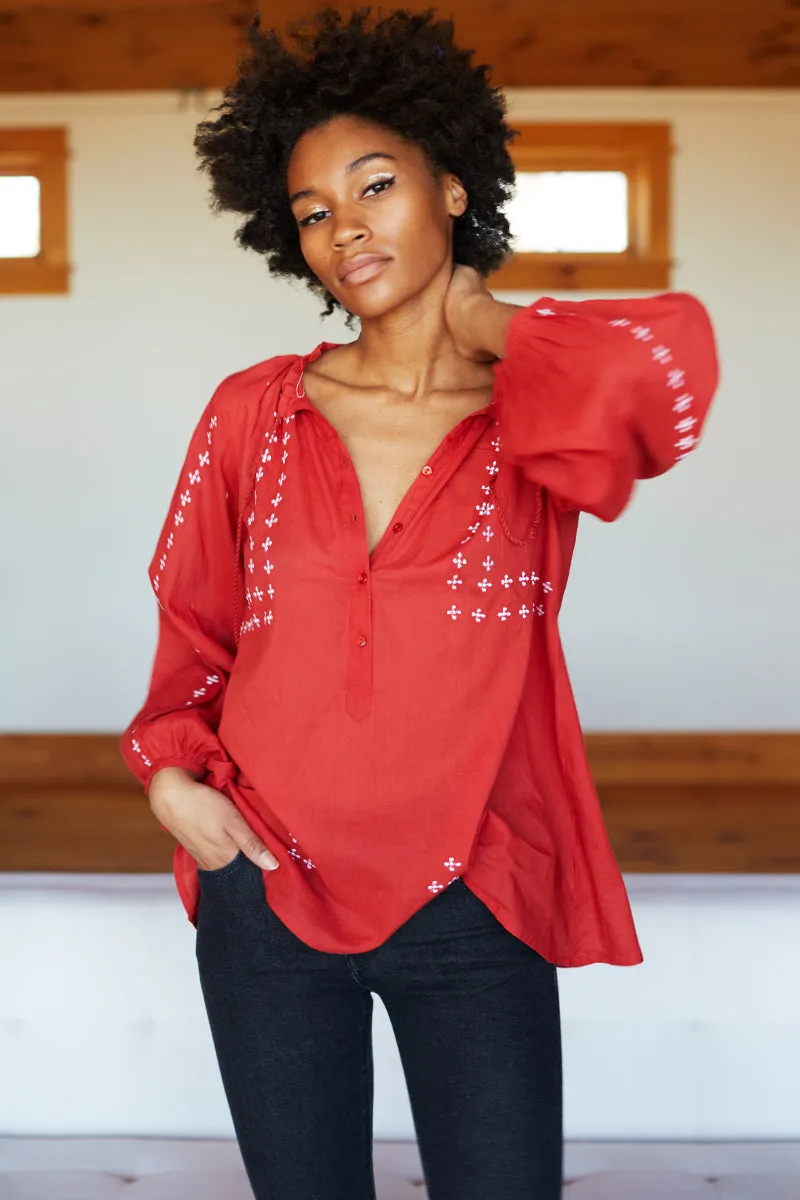 Bardot Top - Embroidered Red sold by Emerson Fry