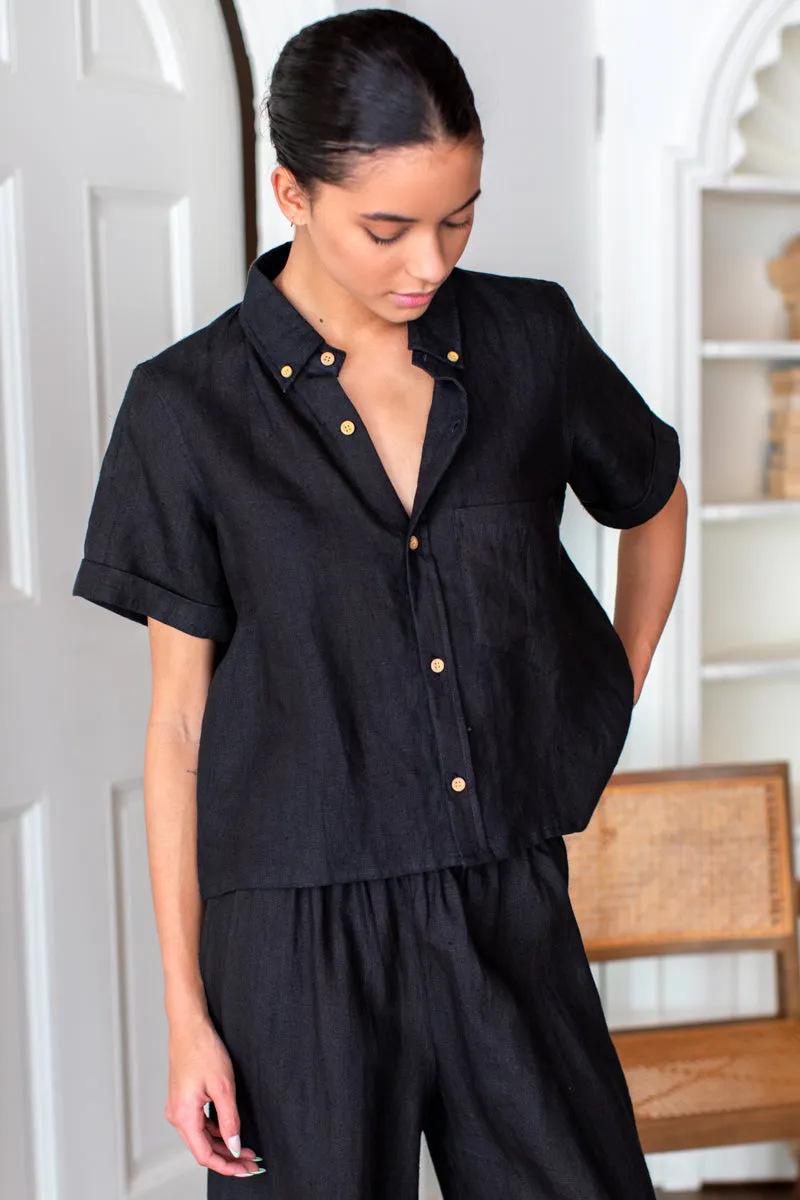 Boxy Shirt - Jet Black Linen sold by Emerson Fry product image thumbnail 5