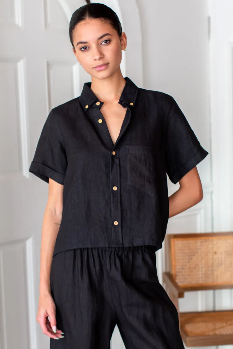 Boxy Shirt - Jet Black Linen sold by Emerson Fry