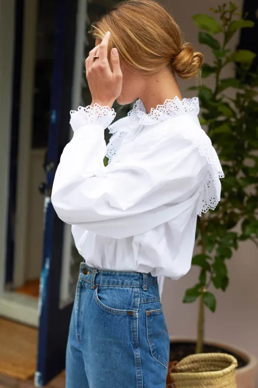 Victoria 3 Blouse - White Poplin sold by Emerson Fry