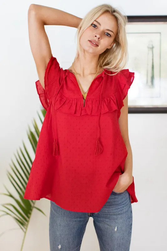 Antoinette Top - Red Swiss Dots sold by Emerson Fry